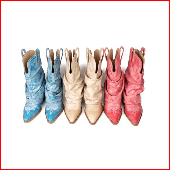 Wide Calf Cowboy Boots Women Chunky Heel Mid Calf Western Boots - Picture 7 of 7